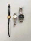 Seiko Quartz Mens Black Dial Stainless + 2 More Vintage Watches Lot As-Is