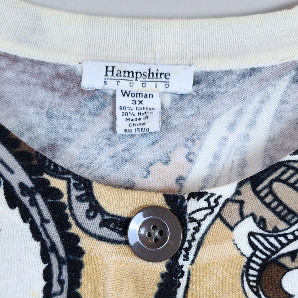 Cárdigan Hampshire Studio para mujer 3X marrón estampado cachemir botón delantero vibraciones de otoño Foto 4 de 4