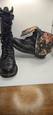 Dr Martens Triumph Boots UK 6 EU 39 Black Leather Floral Fold Down Rare...