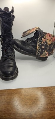 Dr Martens Triumph Stiefel UK 6 EU 39 Schwarz Leder Floral Fold Down Selten