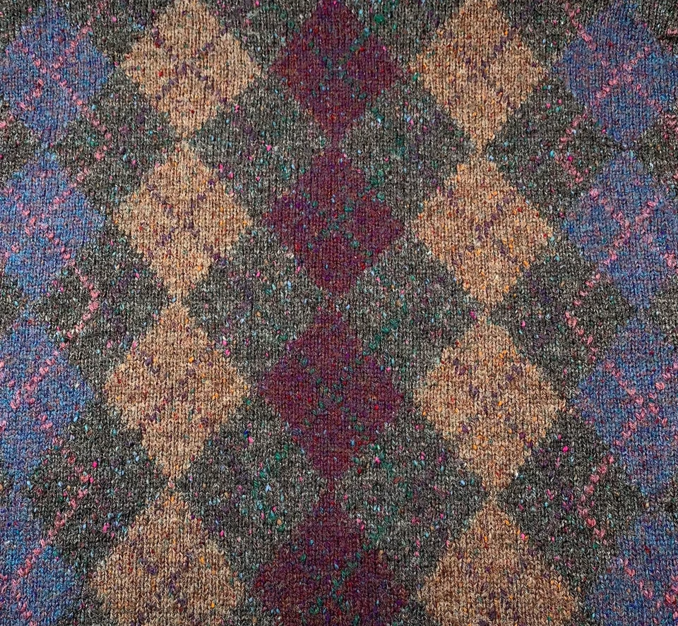 VTG 46 “ Paul Stuart Charcoal Grey Argyle Print Shetland Crew Neck Made England - Image 4 of 4