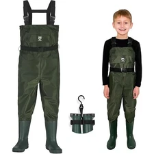 TIDEWE Chest Waders for Kids, Waterproof BIG KIDS Size 10/11 Waders (GREEN)
