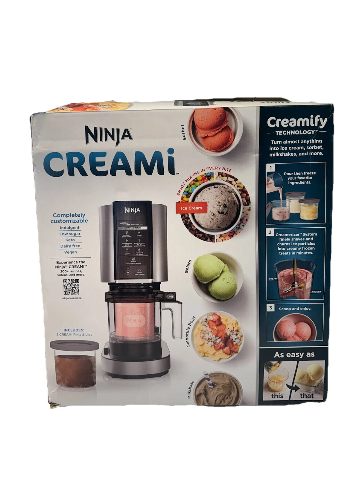 Ninja NC301 CREAMi Ice Cream Maker 7 1-Touch Programs 1x 1-Pint Container & Lids