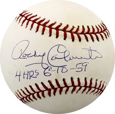 Rocky Colavito Signed Autographed AL Baseball Inscribed 4 HRs 6-10-59 PSA