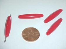18 VINTAGE RED ACRYLIC SMOOTH OVAL 28x6mm. TUBE BEADS L711