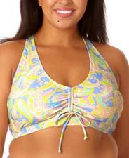 Salt Cove Plus Size Paisley-Print Cinched-Front Tie-Back Bikini Top Size 1X