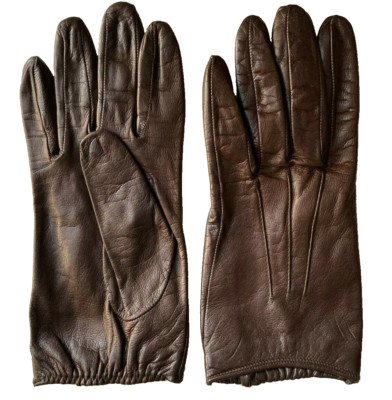 Italian Brown Leather buttery Soft Women's sz. 7 Gloves Wrist Length Lined  EUC