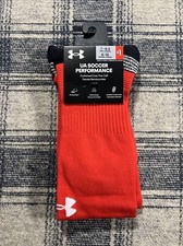 Under Armour Red OTC Durable Cushion UA Logo Athletic Soccer Socks Sz 7-8.5