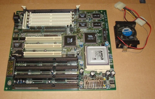 Vintage motherboard Rhino 12 with AMD K6 200Mhz CPU Socket 7 + cooler
