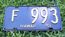 1951 Hawaii License Plate 100% All Original RARE!!! 🔥🔥🔥