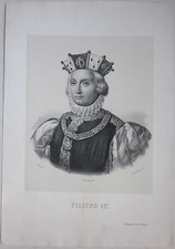 1847 FILIPPO II di Savoia senza terra litografia Gemelli Doyen Isnardi Bresse