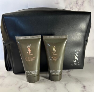 Yves Saint Laurent YSL L'HOMME SHOWER GEL & AFTER SHAVE 1.6 oz. ea W/TRAVEL BAG