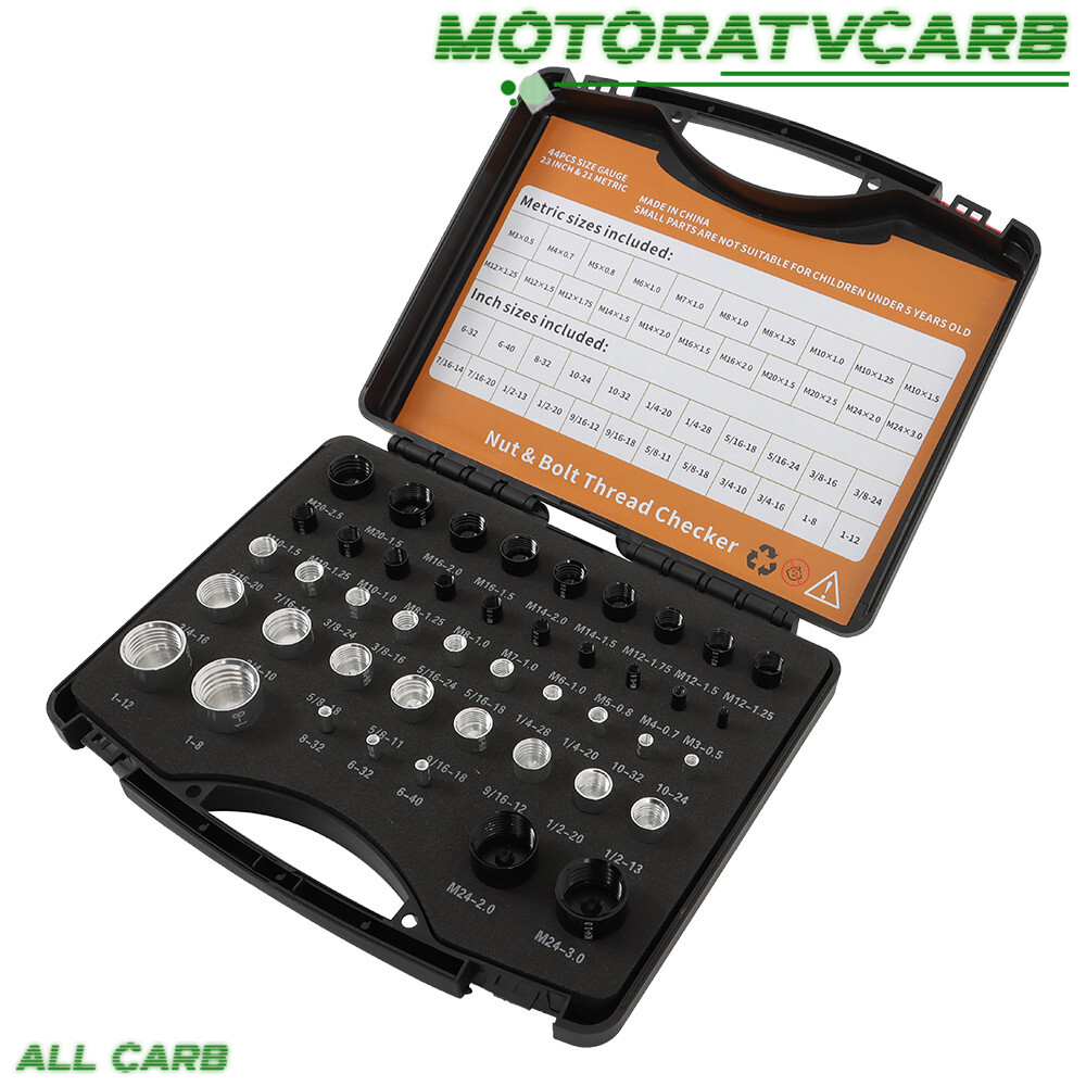 ALL-CARB 23 Metric and 21 Inch Nut and Bolt Thread Checker in Case 44 PCS