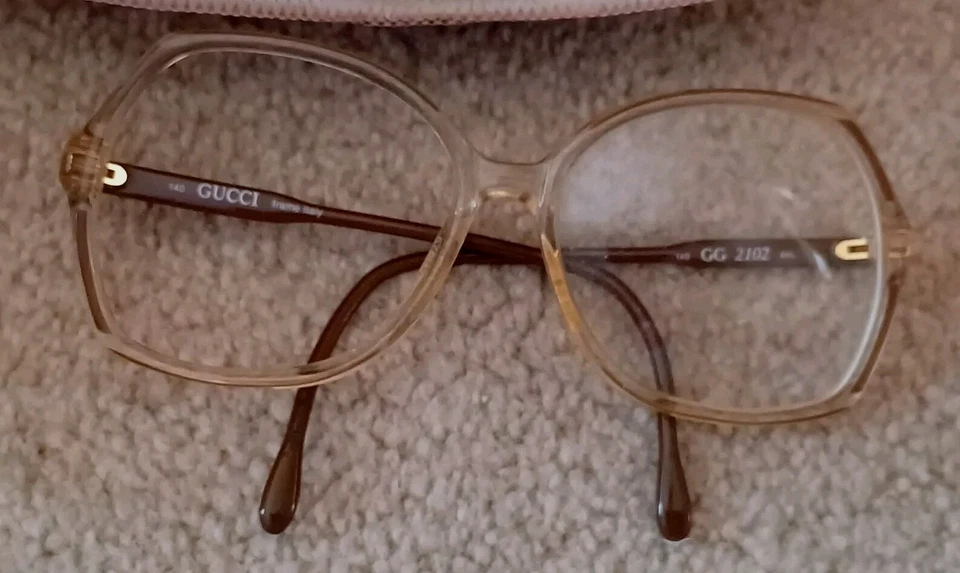 Oversized Large 70s GUCCI GG Eyeglass Frames 2102 64L PEACH/TAN/CLEAR 140 ITALY  - Image 2 of 4
