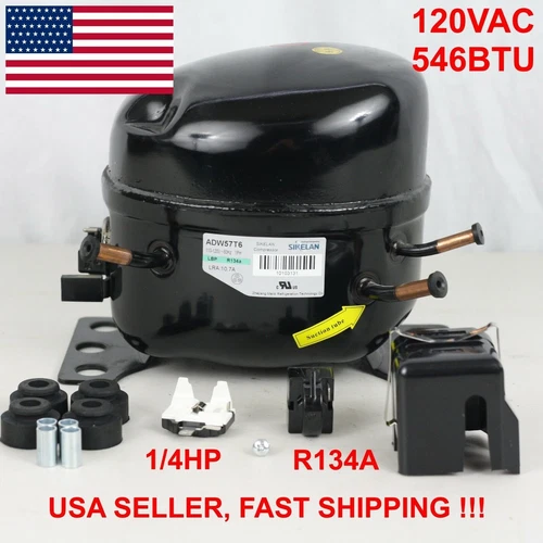 SIKELAN ADW57T6 REFRIGERATION COMPRESSOR 1/4 HP 546BTU 110-120V R134A 50-60HZ
