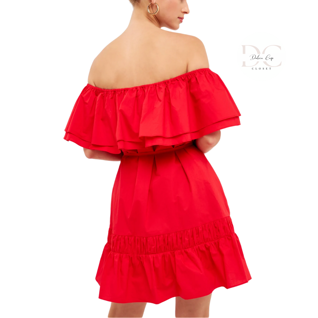 【AMI】Mini off-shoulder rib dress/追跡+関税+全国送料込み NWT English Factory Red Mini Dress Off Shoulder Convertible