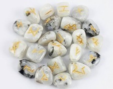 Juego de piedras de cristal runa piedra lunar futhark anciano Reiki piedras preciosas de curación 25 piezas