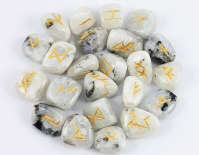 Moonstone Rune Crystal Stones Set Elder futhark Reiki Healing gemstone 25 Pcs