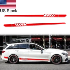2x Red Side Door Skirt Sport Racing Stripe Vinyl Decal Sticker For Mercedes-Benz