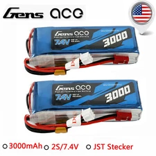 2X Gens ace 3000mAh 7.4V 2S TX Lipo Battery JST Plug For RC Airplane Transmitter