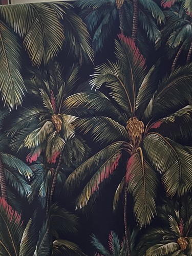 20" Tropical Hawaiian Cotton Barkcloth Fabric Pillow SLIPCOVER ~Coconut-Palm-Blk - Picture 2 of 3