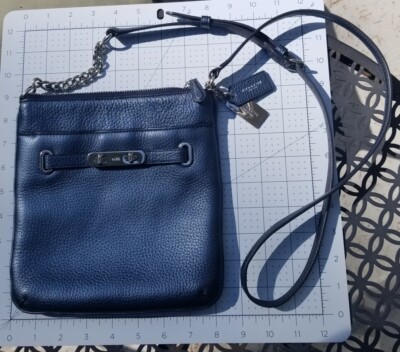 COACH #36502 Swagger Swingpack Metallic Blue Pebble Leather