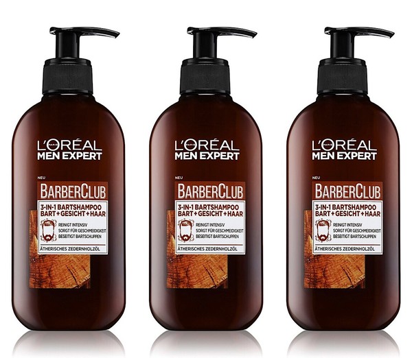 ✅Loreal Men Expert Barber Club Bartshampoo 3In1 Bartpflege Zerdernholz 3X 200Ml✅-image