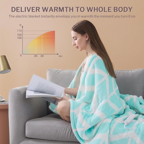 Stylish Green Heated Throw Blanket with Therapeutic Relief - Machine Washable - Picture 5 of 10