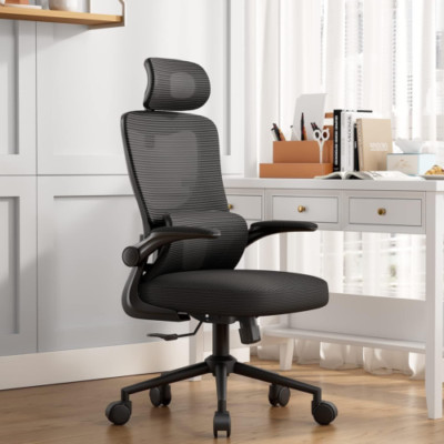 LIYURUI Ergonomischer Bürostuhl, Höhenverstellbarer Computer Schreibtischstuhl Schwarz 
