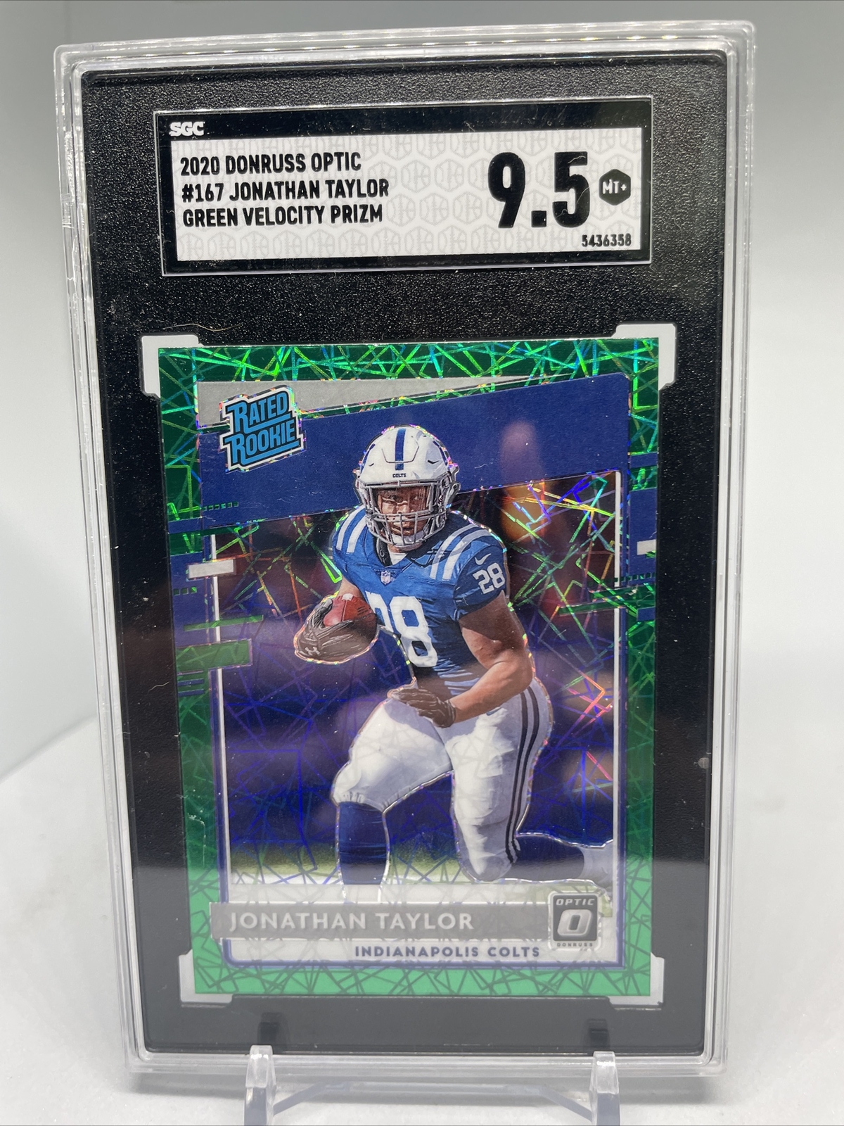 2020 Donruss Optic Jonathan Taylor Green Velocity Prizm #167 Rookie SGC 9.5