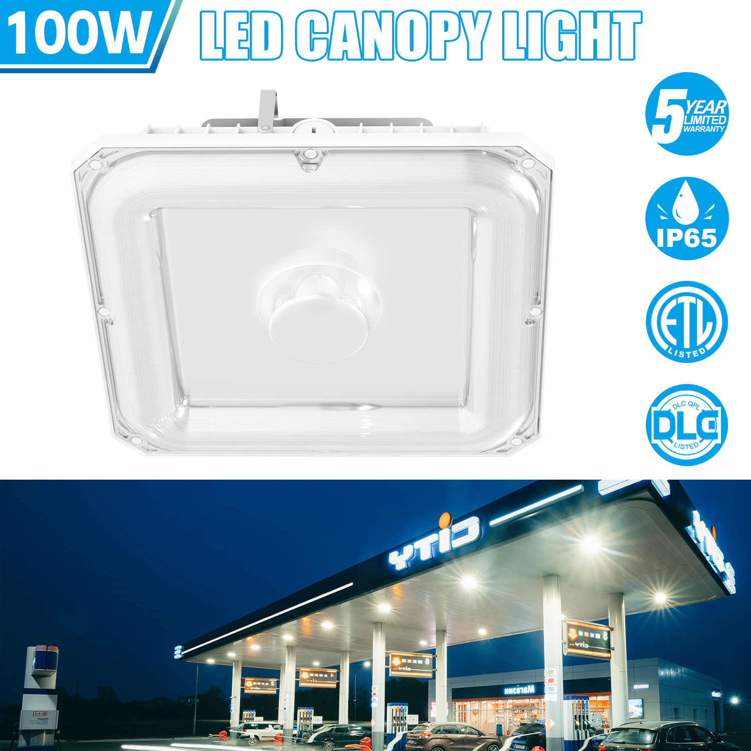 100W LED Gas Station Canopy Light Commercial Parking Lot Fixture 13,500LM 5000K