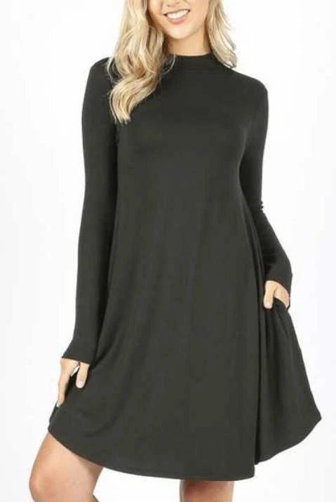 Black mock neck swing dress eBay