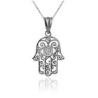 Sterling Silver Filigree Hamsa Evil Eye Charm Necklace