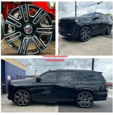 24 Inch Escalade Wheels Gloss Black Milled Tires Wagoneer Tundra Ram1500 Tpms