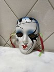Vintage 80s Painted Ceramic Face Mask, Glam Wall Decor, Art Deco Style