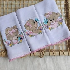Embroidered Burp Cloth Set of 3 - cloth diaper - Name Alice