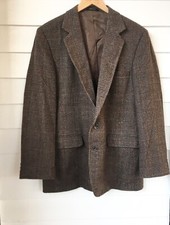 HAGGAR IMPERIAL WOOL TWEED SPORTS COAT BLAZER MENS 44 BROWN TWO BUTTON VINTAGE