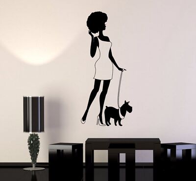 Vinyl Wall Decal Afro Lady Woman Style Fashion Dog Stickers (417ig)