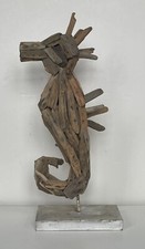 Driftwood Seahorse Sculpture Coastal Boho Beach Handmade Folk Art Decor 15  