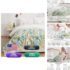 Twin Size Floral Quilt Set Bed Lightweight Green Yellow Leaves Botanical