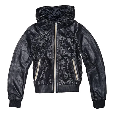 Adidas Originals butterzarte Lamm Leder Jacke feminin mit Blüten Schwarz - Bild 1 von 4