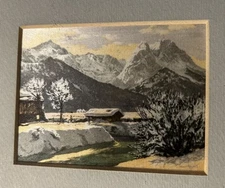 Vintage Framed Hans Figura Aquatint in Color 4x3 Signed Alpine Landscape