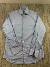 Charles Tyrwhitt Dress Shirt Mens 15 32/33 Blue Check Slim Fit LS Contrast Cuff