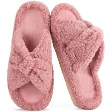 Womens Orthopedic Arch Support Slippers Fuzzy Open Toe Memory Foam House Shoe...