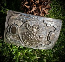 Vintage Mexico Silver Stamped, Eagle Snake Belt Buckle with Gold Plated Accents