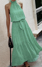 Tiered Halter Dress green white polka dot NWT Womens S Fairy Whimsical Elvin