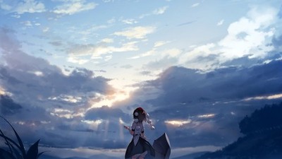 Anime rain girls sky clouds landscape skyscape Custom Gaming Mat Desk