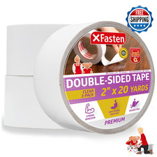XFasten Double Sided Tape Clear 2" x 20 Yds 3-Pack Residue-Free Removable