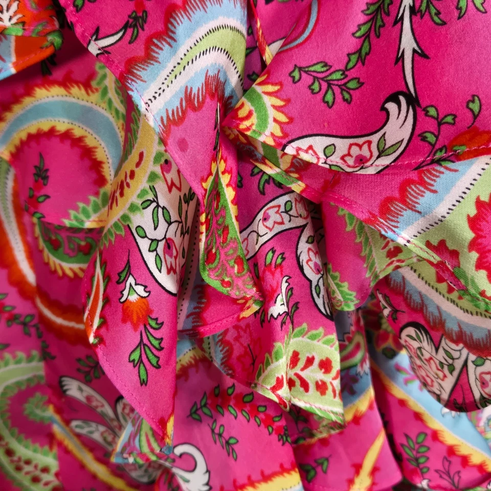 Blusa Lauren Ralph Lauren Seda Paisley Envolvente M Rosa Multi Volantes Boho Chic Foto 4 de 4