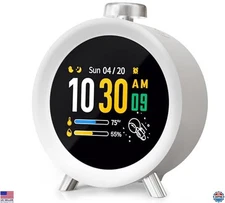 Alarm Clock for Heavy Sleepers, Colorful LCD, 4 Alarms, Snooze, White Noise